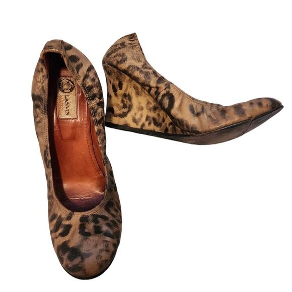LANVIN ANIMAL PRINT BROWN/BEIGE/BLACK PLATFORM SIZE 9 - Picture 1 of 7